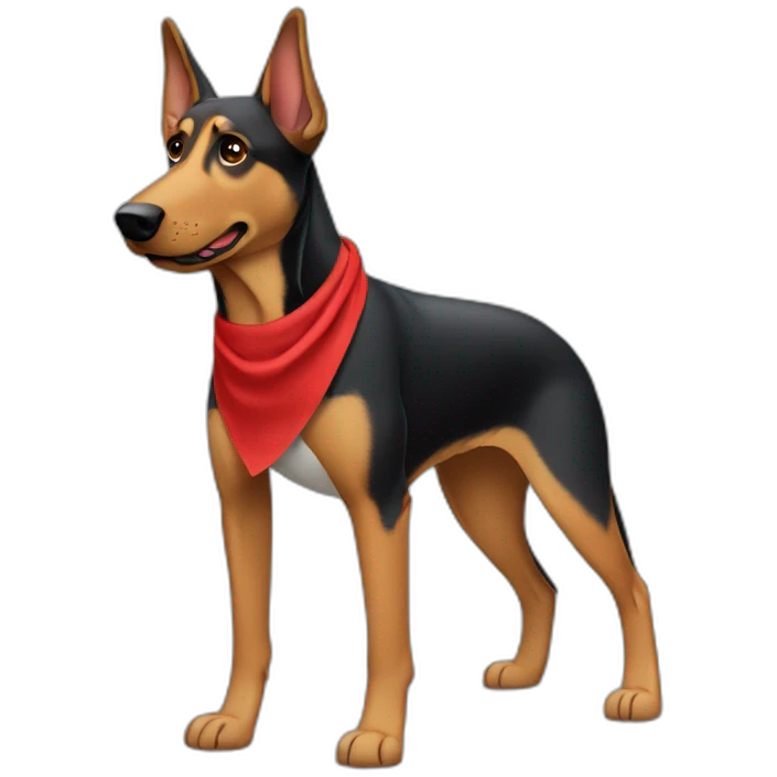 Coonhound/German Shepherd dog wearing small plain red bandana walking with left floppy ears emoji