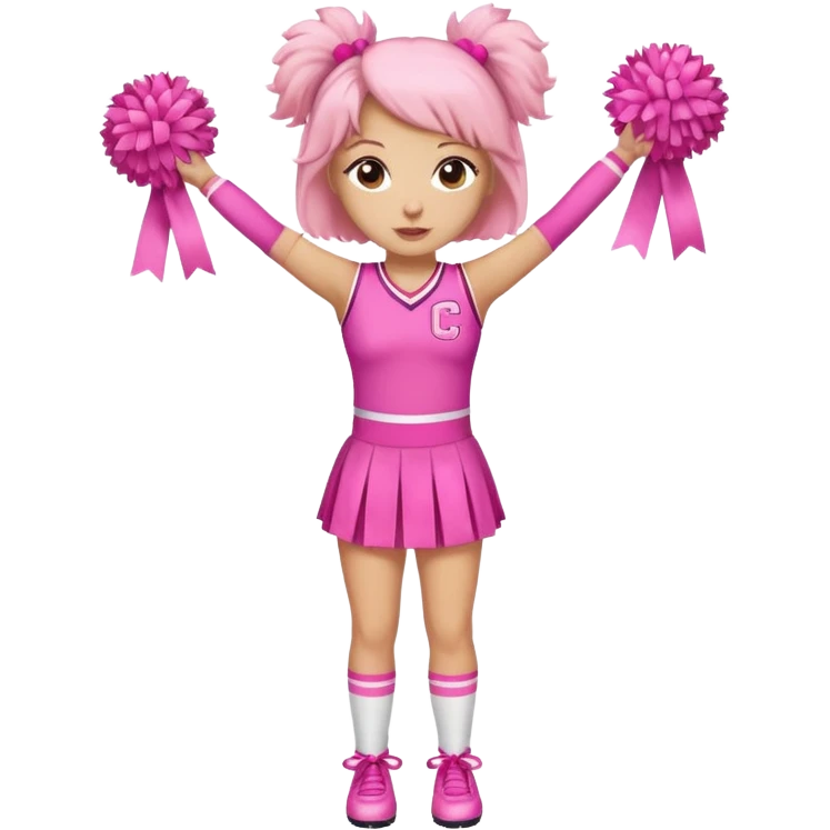 give me a full-length cheerleader in pink with pink pom poms and a breast cancer ribbon on the top emoji