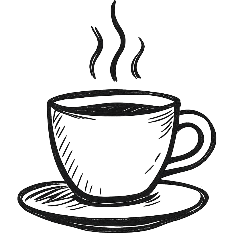 hand-drawn outlined icon of a coffee cup, no fill, black lines only emoji