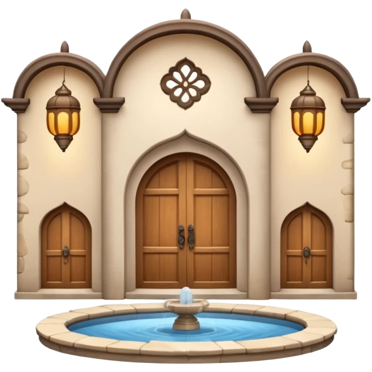 3D Apple-style emoji of a full traditional Turkish han. Rounded stone building with arched wooden doors and windows, small courtyard, fountain, arches, and hanging lanterns. Glossy, smooth, soft shadows, clean white background.






 emoji