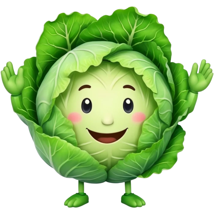 A cartoon cabbage with hands drawing with crayons emoji