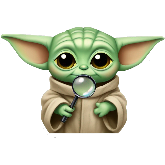 Baby Yoda looks through a magnifying glass emoji