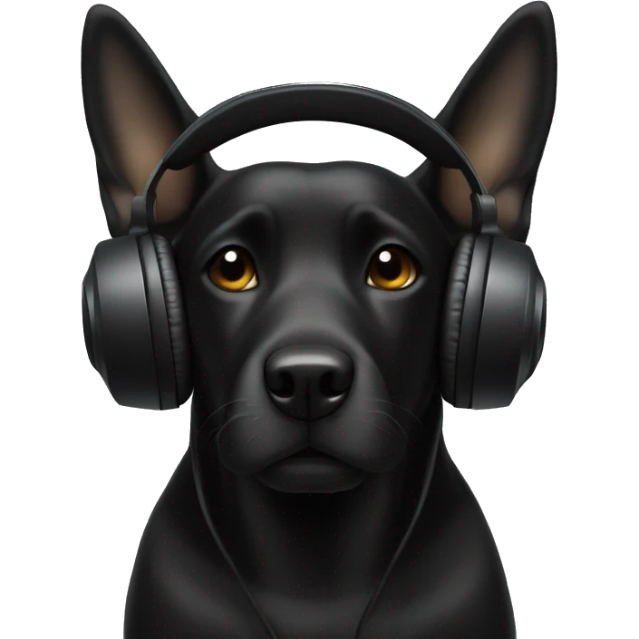 black dog in a black headphones emoji