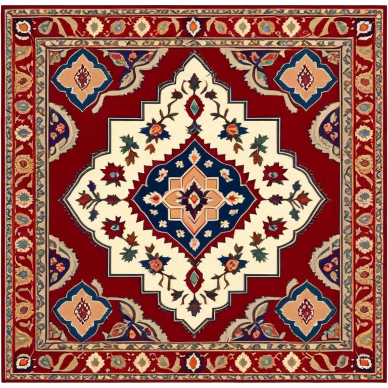 Cinematic Realistic depiction of a richly patterned Turkish carpet, rendered with exquisite details and vibrant colors, set against a soft, warmly lit background that emphasizes its artisanal craftsmanship emoji