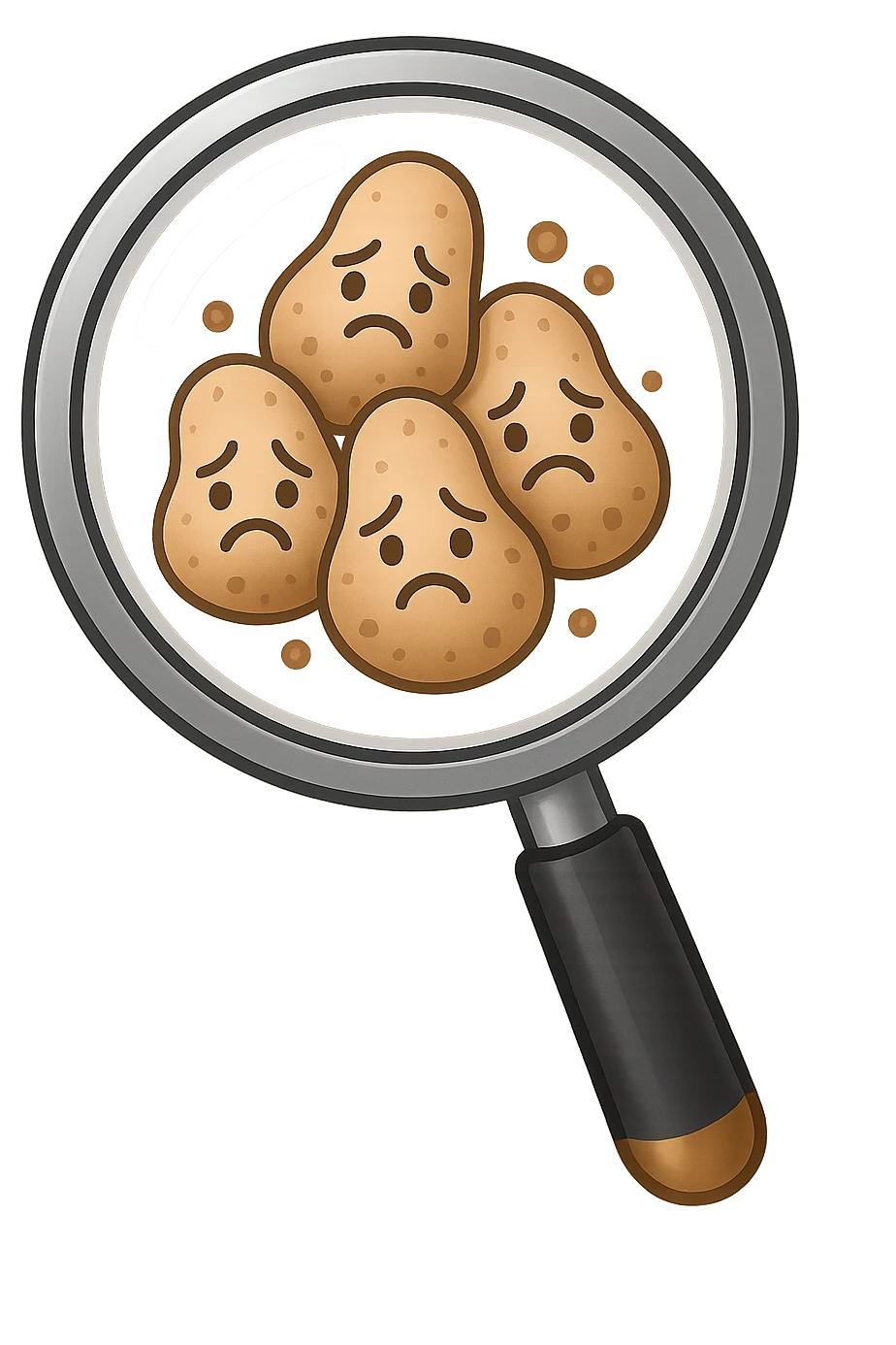 EMOJI STILE IPHONE DI una lente di ingrandimento che inquadra un cumulo di batteri intestinali tristi, IPERREALISTICO 4K emoji