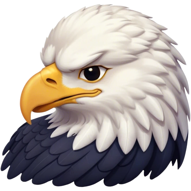 Meme-Worthy Cute Sleeping American Eagle Portrait Emoji, Head resting peacefully with a contented smile, showcasing a broad, stately form with eyes gently closed in serene slumber and a striking contrast of white head and dark body, Simplified yet adorably endearing features, highly detailed, glowing with a soft, drowsy majestic light, high shine, relaxed and utterly lovable, stylized with an air of playful laziness, soft glowing outline, capturing the essence of a sleeping American eagle that feels destined to become the next viral icon of adorable rest! emoji