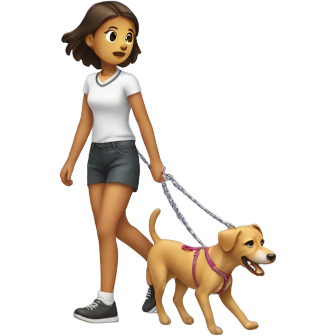 Girl being dragged by dog on leash emoji