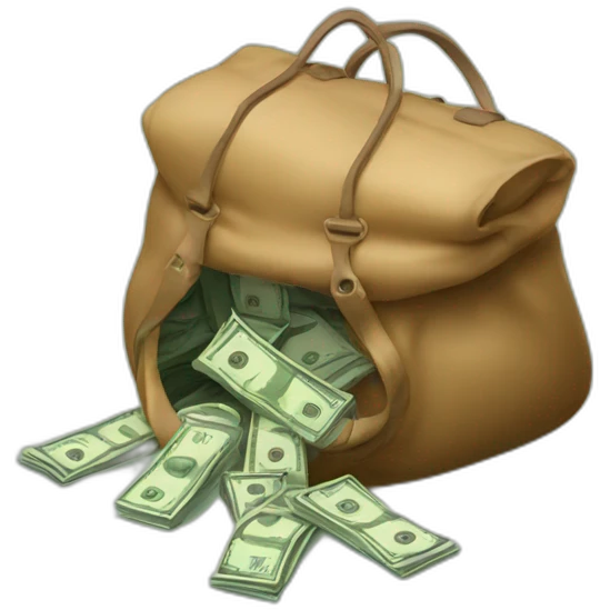 overloaded bag with money and spilling emoji