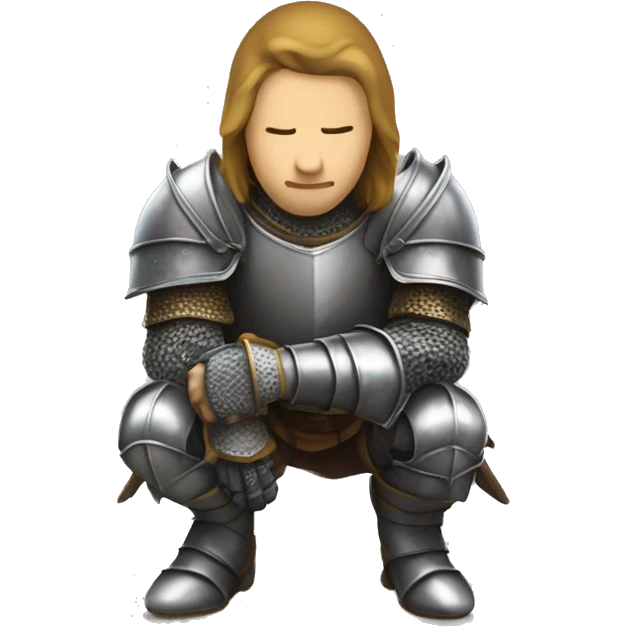 a knight crouching on one knee with his head down emoji