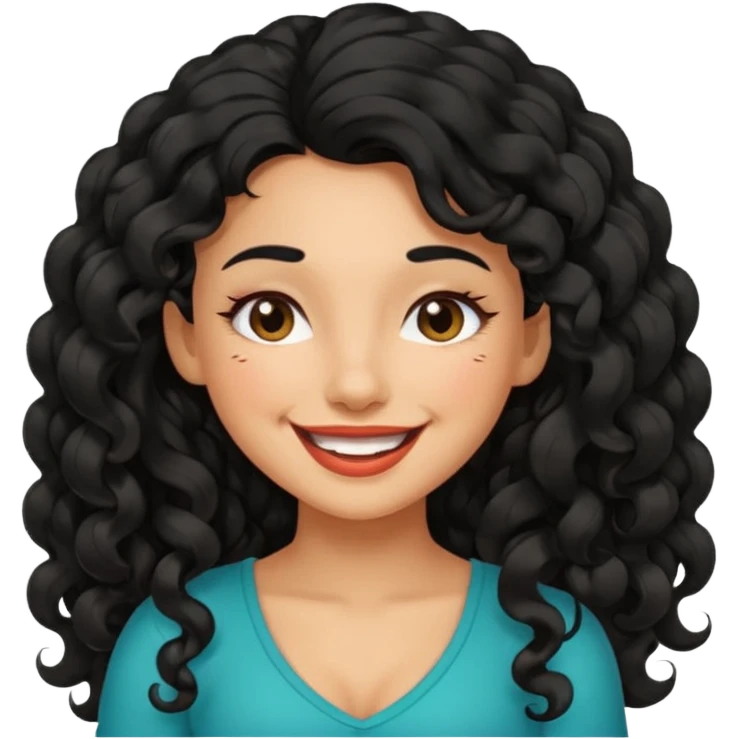 Latina girl with long curly black hair, winking emoji