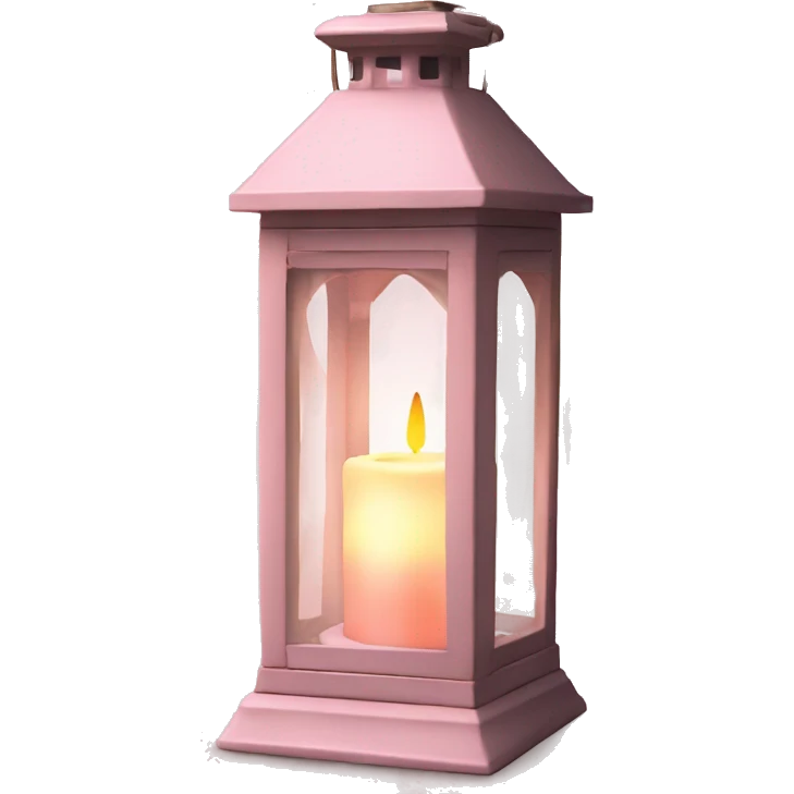 Realistic light pink rustic lantern with glass and lit candle inside. emoji