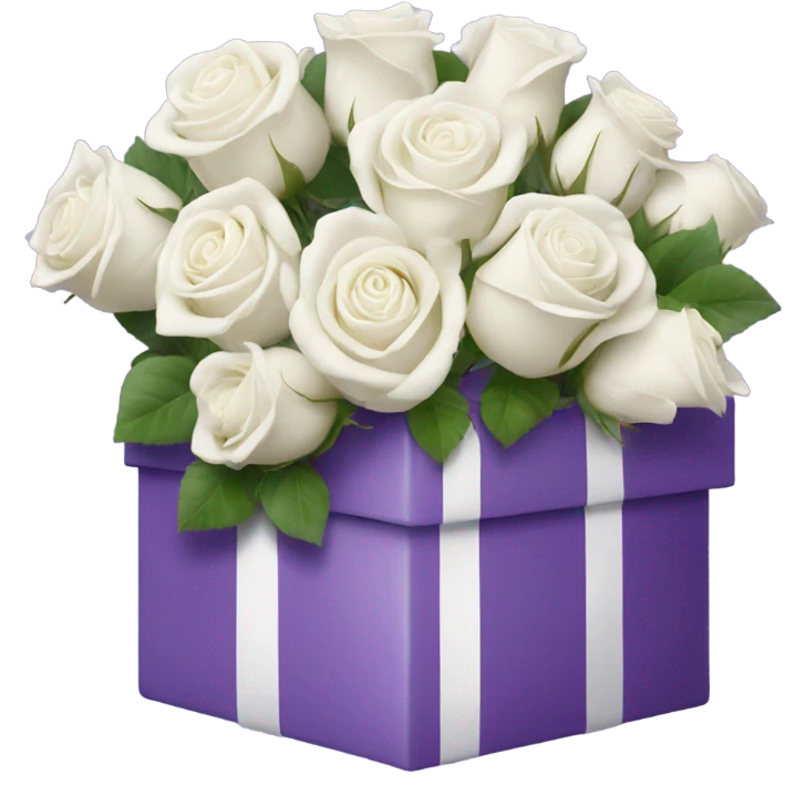 white roses inside purple box with white ribbon emoji
