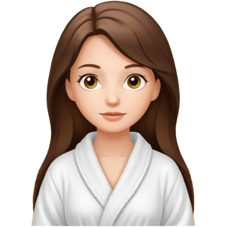 white long brunette hair girl with hazel eyes in a bathrobe  at the spa emoji