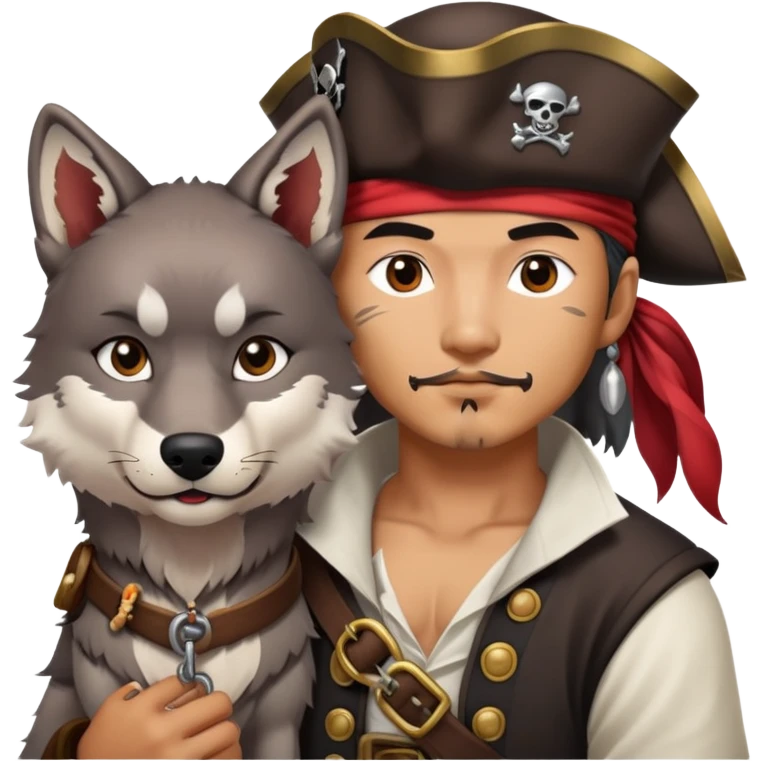 Asian pirate with wolf pet emoji