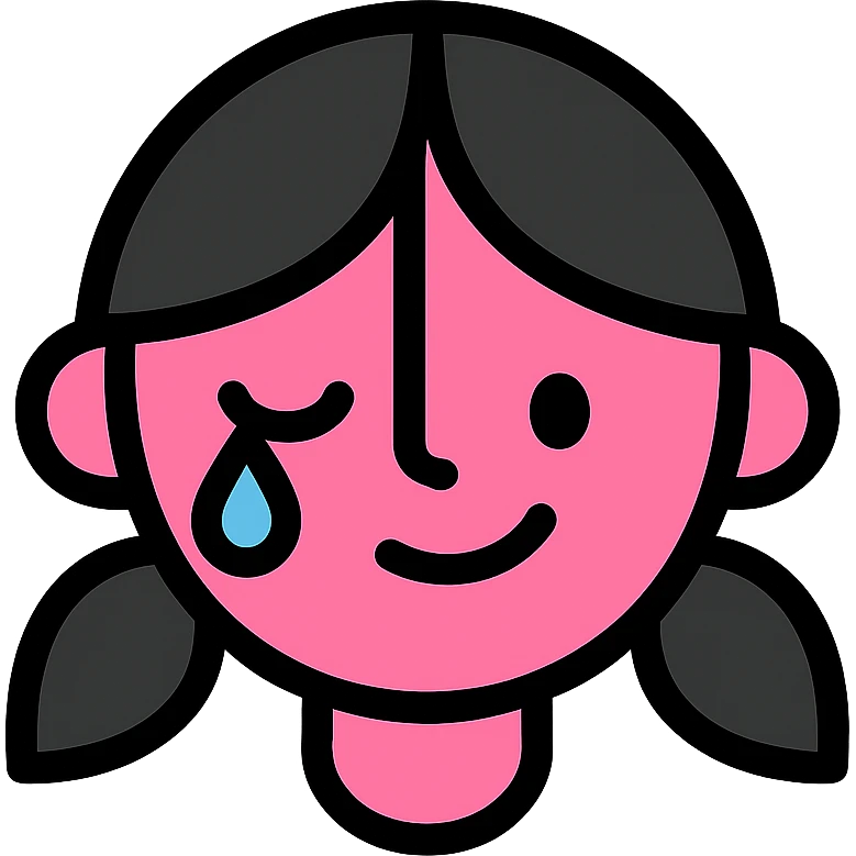 pembe ağlayan ve gülen, siyah saçlı kız emoji