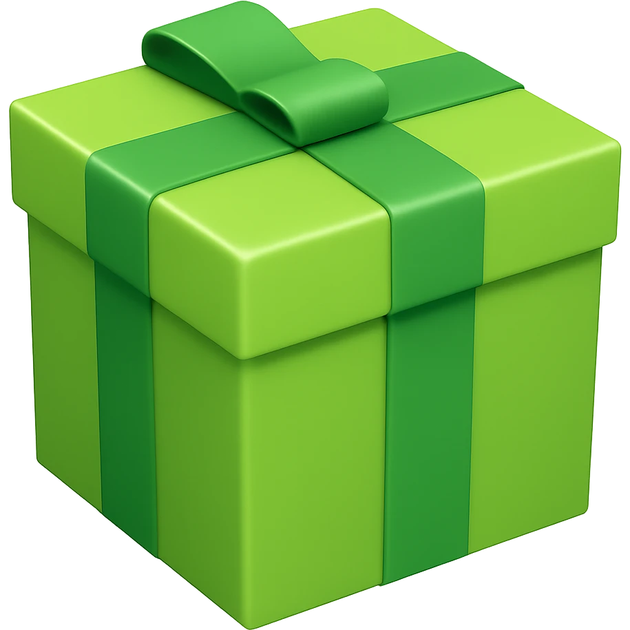 Remove the bows from the box, keep it smoothly and homogeneously wrapped in light green tape, apple style emoji. Variation 3 with a subtle shine effect. emoji
