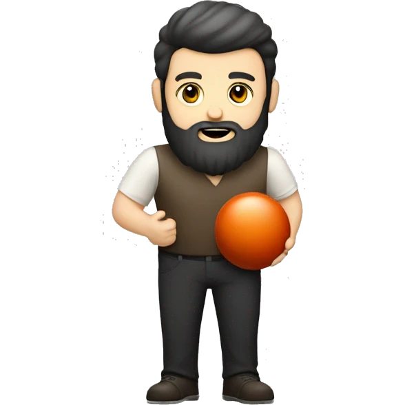 Rotund Bearded man, white skin tone, holding bowling ball, dark beard,   emoji