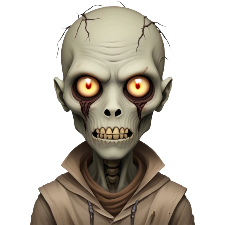 Cinematic Realistic WoW undead civilian Portrait, head tilted epicly and inquisitively, showcasing grim resilience and defiant strength. His withered, pallid skin and intense, glowing eyes contrast starkly with his worn, earth-toned clothes, rendered in meticulous detail. With dynamic, high-contrast lighting and high shine, this portrait exudes an epic aura, capturing the relentless will of a battle-hardened undead civilian. emoji