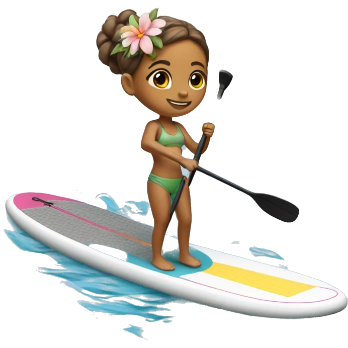 cute paddle boarding girl, with flower in her hair emoji