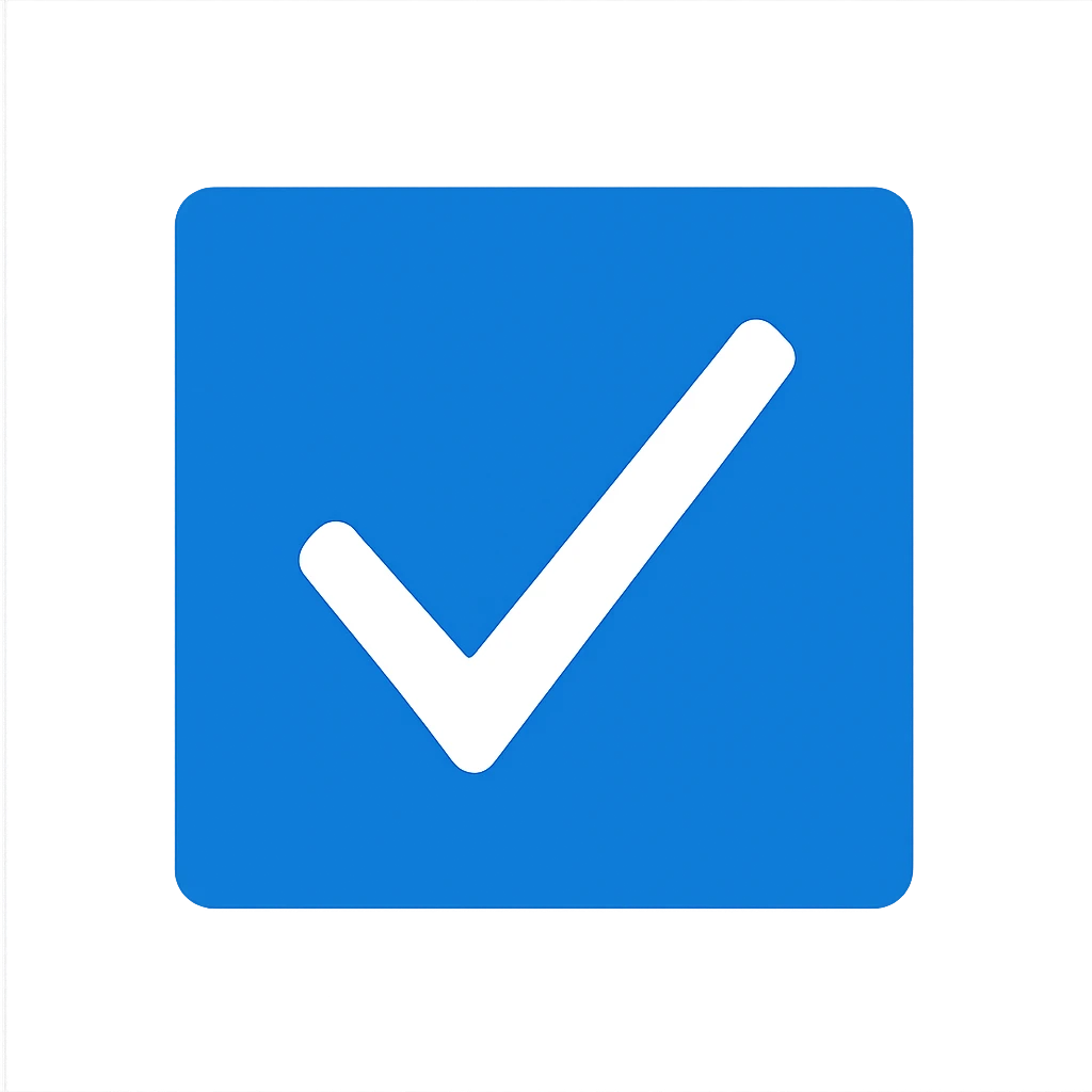 a blue square with a check with withe emoji