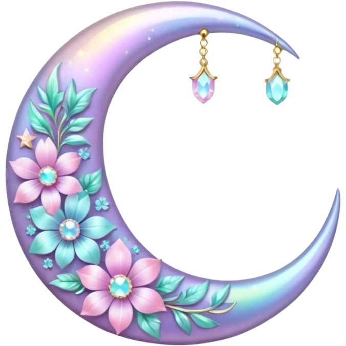 glossy Pastel iridescent floral shiny crystal crescent damask moon emoji