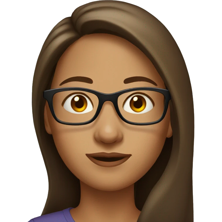 Woman with glasses and long brown hair, head shot emoji