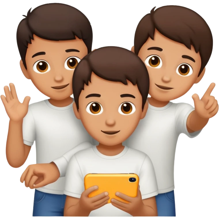Three young brunette brothers playing together  emoji