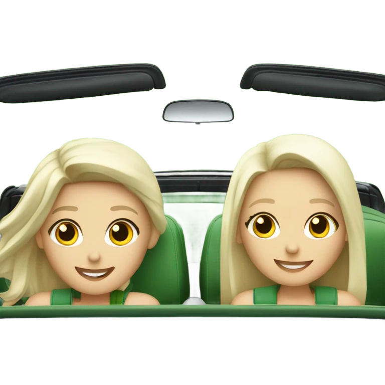 2 white blonde and 2 white brunette girls in a green convertible volkswagen  emoji