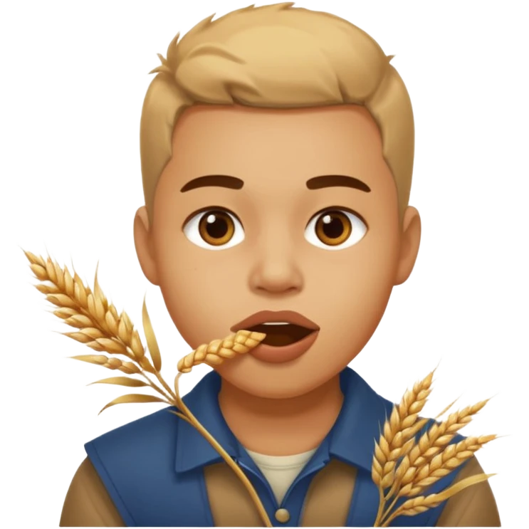 Campechano mordiendo una ramita de trigo en la boca emoji