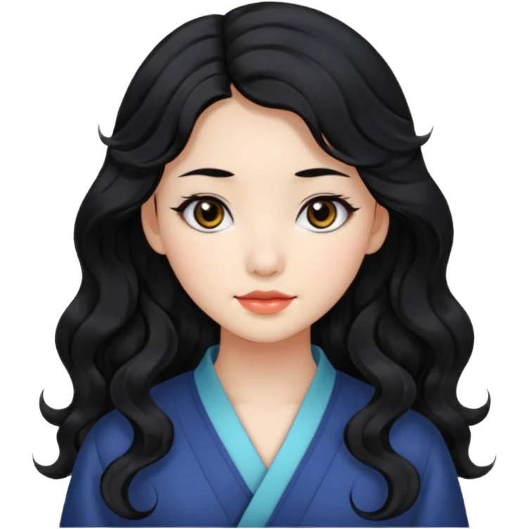 Beautiful girl,Black hair,wavy hair，long hair,Black eyes,Chinese emoji