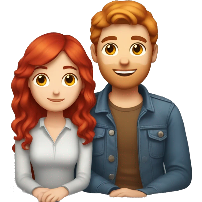 Red hair girl sitting on brunette boyfriend’s lap emoji