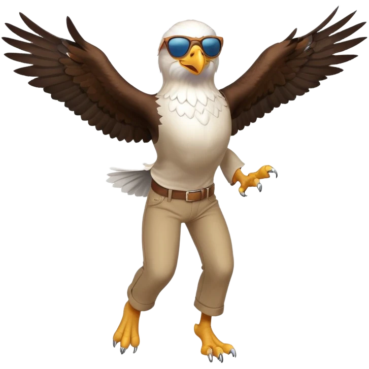 friendly anthropomorphised male eagle in a shirt and pants with sunglasses leaping energetic pose emoji