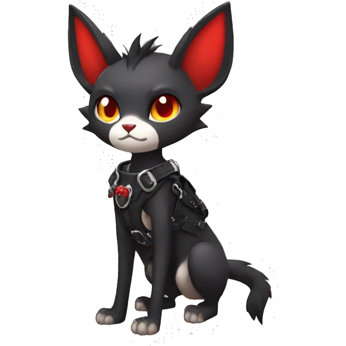cool edgy cute black punk red fantasy nargacuga-bat-cat-Fakemon collar harness full body emoji