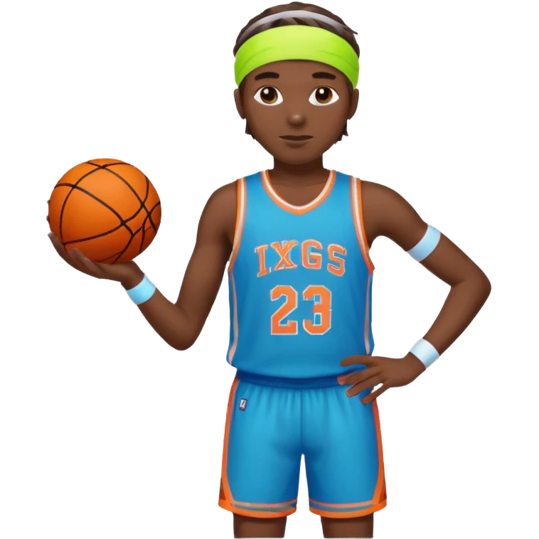Basketball guy with neon headband, hold ball emoji