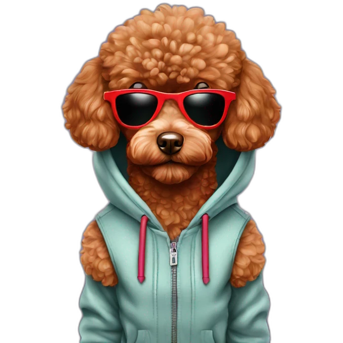 Cool red toy poodle with sunglasses and hoodie emoji