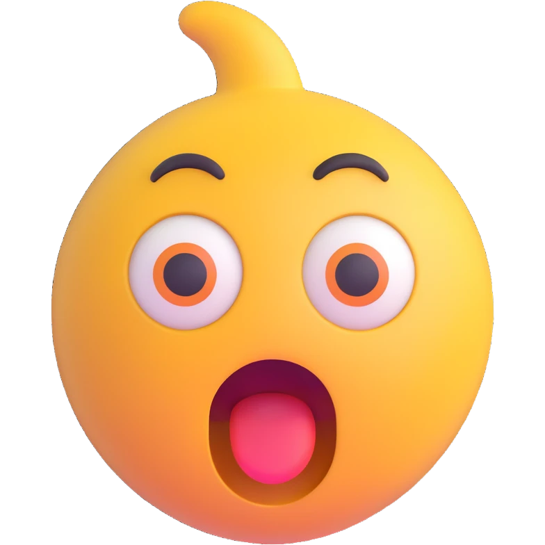 Shocked emoji in 3D style with a surprised expression, variant 5, no background, transparent background. emoji