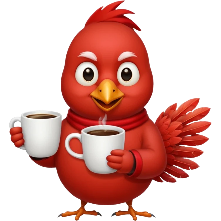 Happy cardinal bird with a cup of coffee emoji