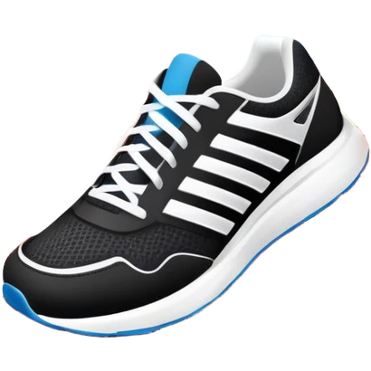 An icon featuring a pair of professional running shoes placed on a red track with white lane markings. The background showcases a grand stadium with cheering fans, bright sunlight, and a vivid blue sky with soft clouds. Transparent background highlights the energy and passion for running emoji