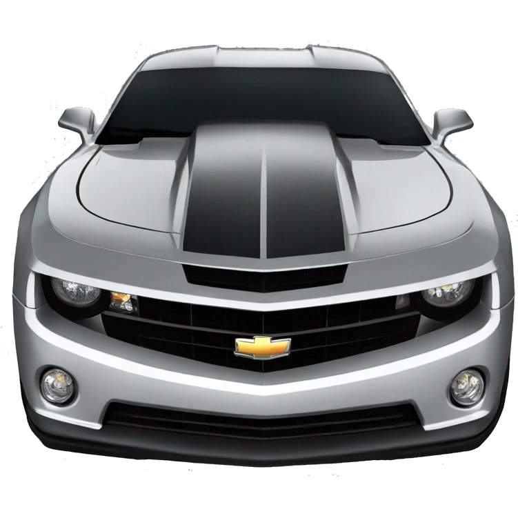 Silver Camaro 2010 with black front lips and black spoiler and silver rims emoji