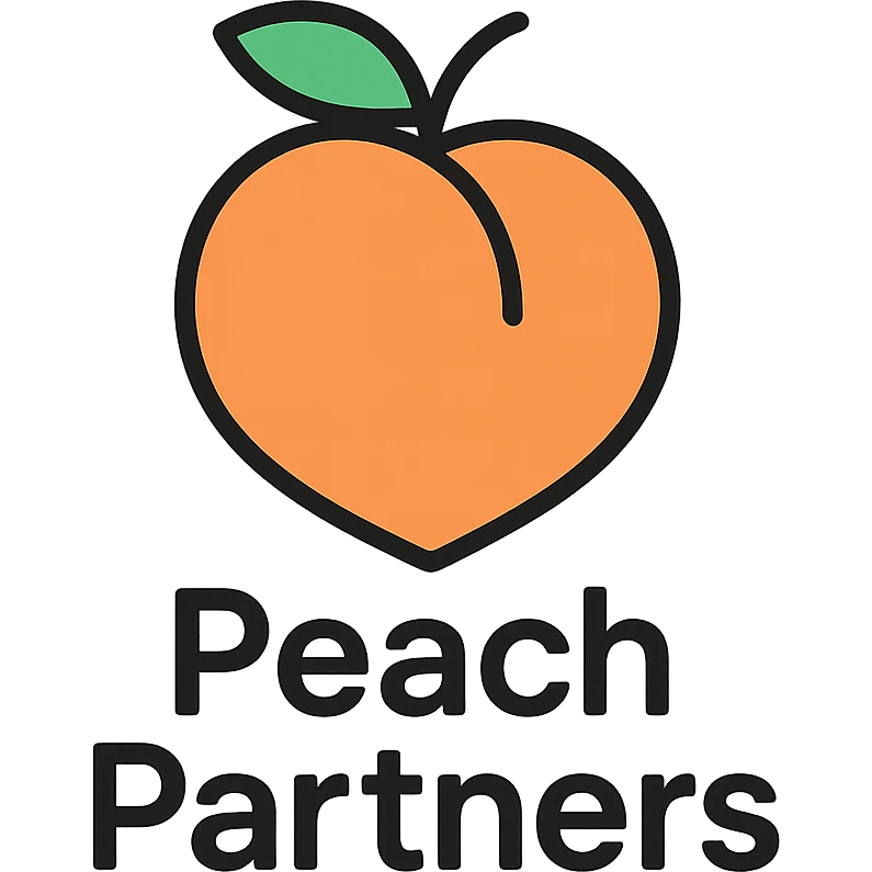 minimalist icon of a simple peach outline with clean text 'Peach Partners' emoji