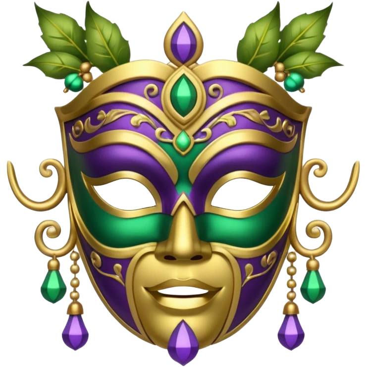 I want an emoji for Mardi Gras in New Orleans. I want a mask that is gold, green and purple with little bells at the bottom of the mask emoji