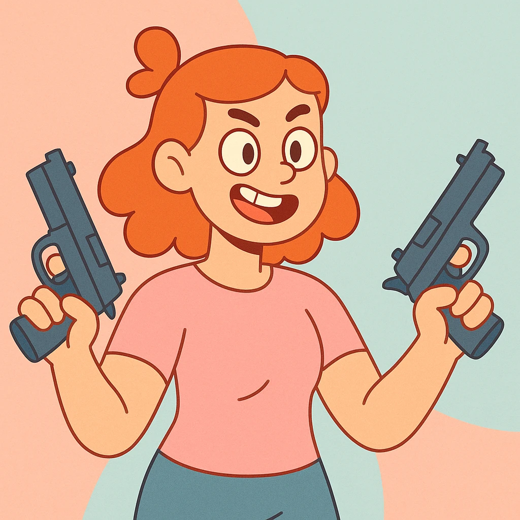 dual pistols, pastel toon cartoon style emoji
