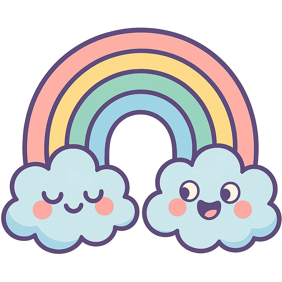 a pastel rainbow with fluffy clouds emoji