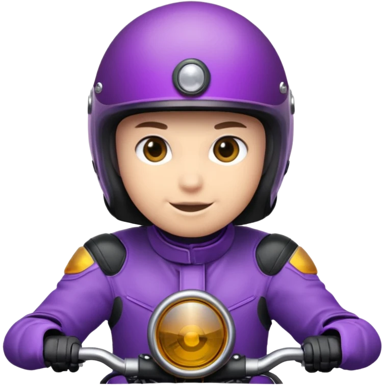 Créer un emoji avec une moto mt07 sport noir mate / violet iridescent très foncé, pare-brise de la moto violet. Avec une pilote dessus, visage complet caché  par la visière violette . Avec en arrière plan cercle violet. emoji