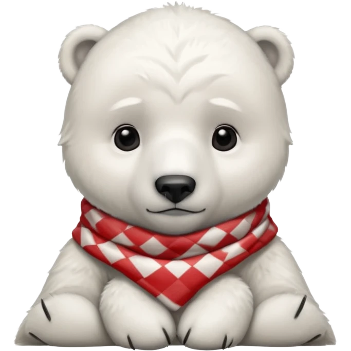 baby Polar Bear, sad, wearing red Checkered Triangle scarf emoji