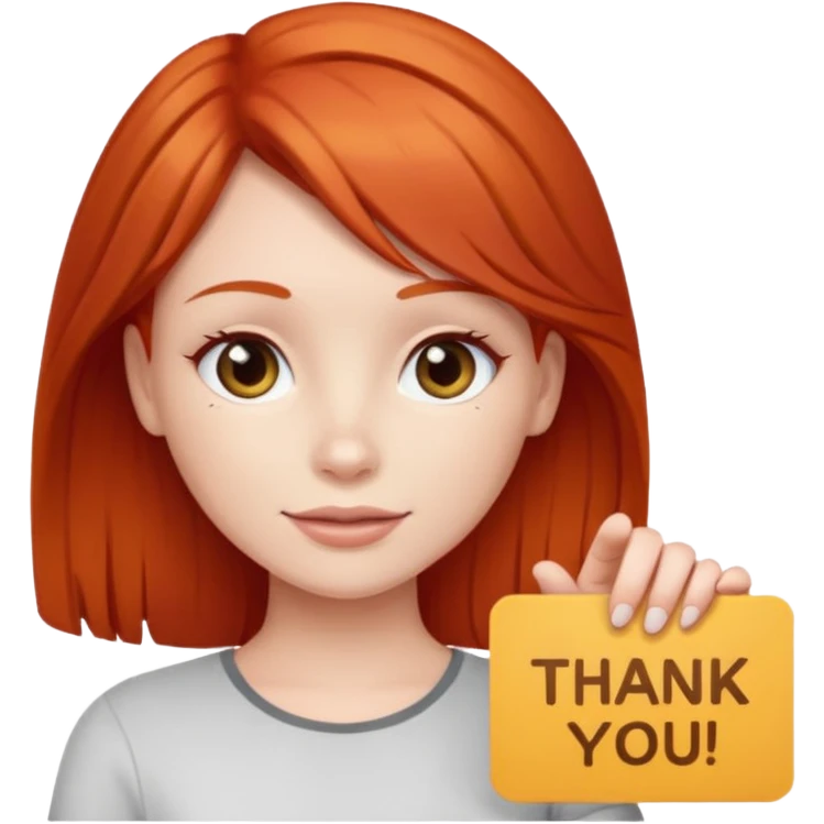 Red head girl holding sing that says thank you emoji