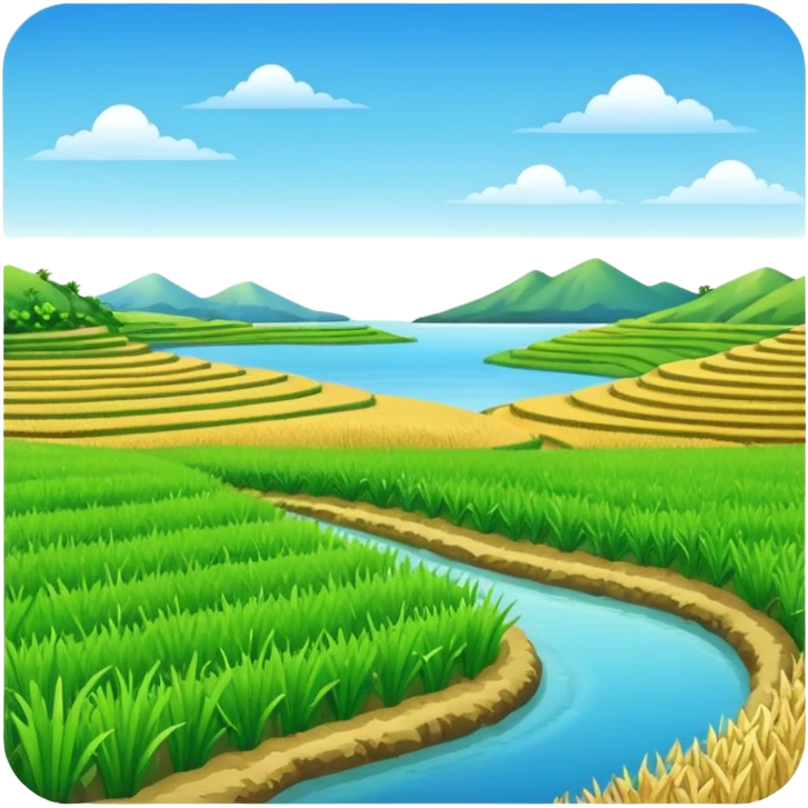 Make an emoji of a landscape with the sea and rice fields emoji