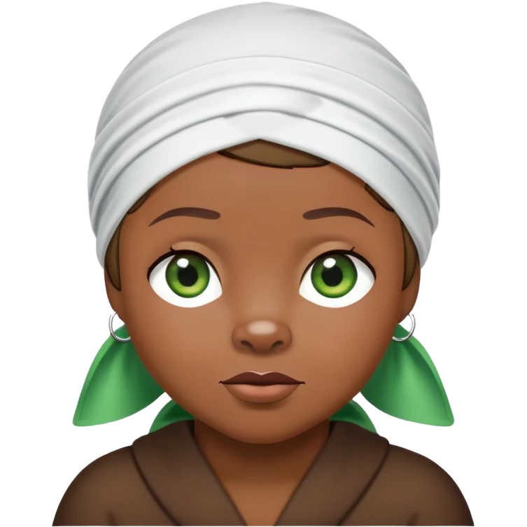 Sweet brown bear with green eyes in a stylish white durag head wrap, cool expression, iOS emoji style emoji