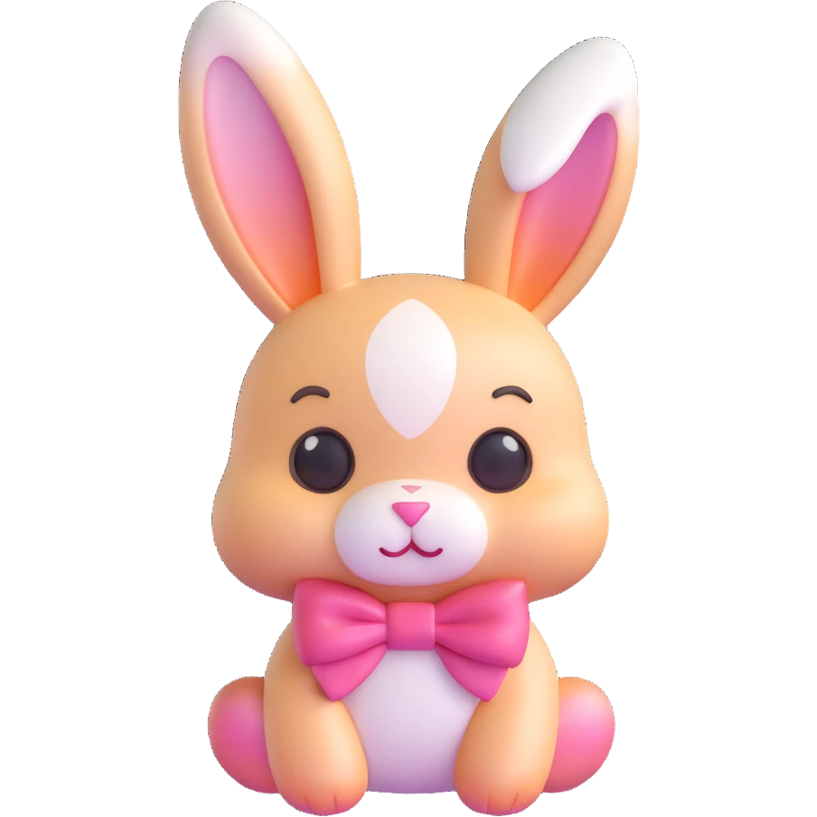 Add a cute bow to the bunny in 3D iOS emoji style with soft gradients and a glossy finish. Remove the background. emoji