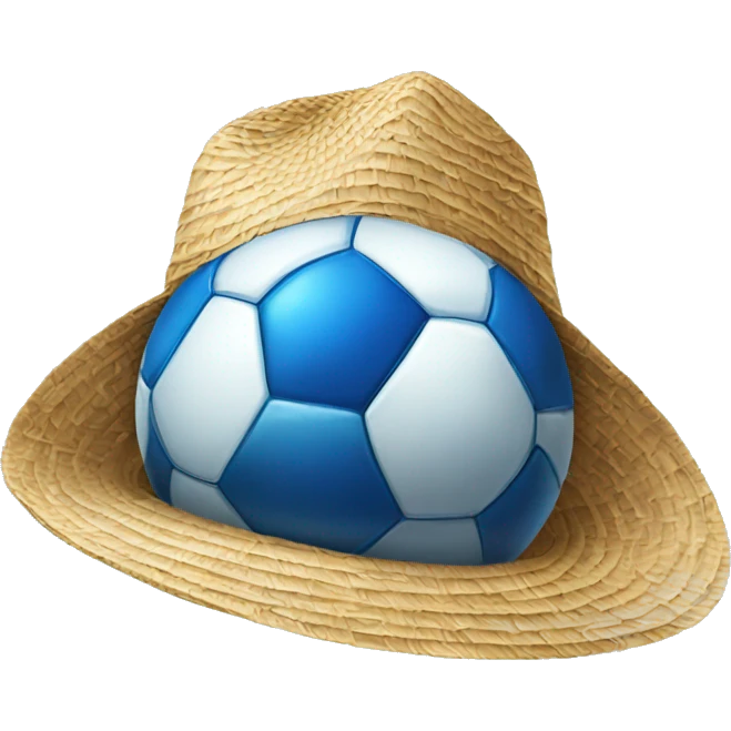 blue soccer ball with cool design with straw hat on top emoji